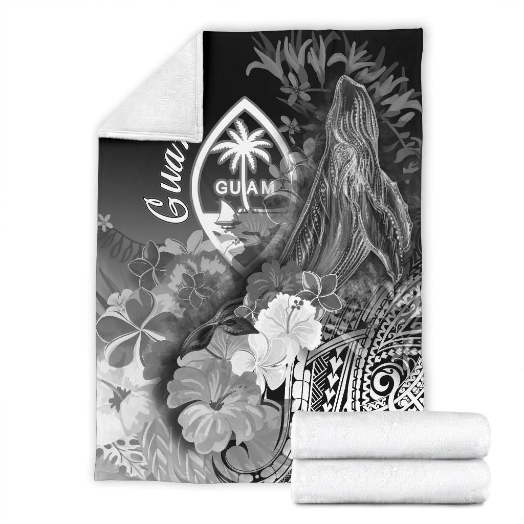 Guam Premium Blanket - Humpback Whale with Tropical Flowers (White)