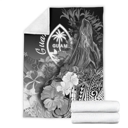 Guam Premium Blanket - Humpback Whale with Tropical Flowers (White)