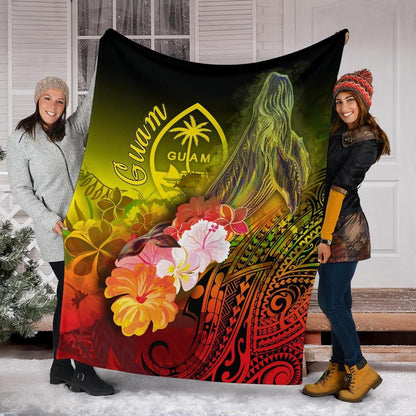 Guam Premium Blanket - Humpback Whale with Tropical Flowers (Yellow)