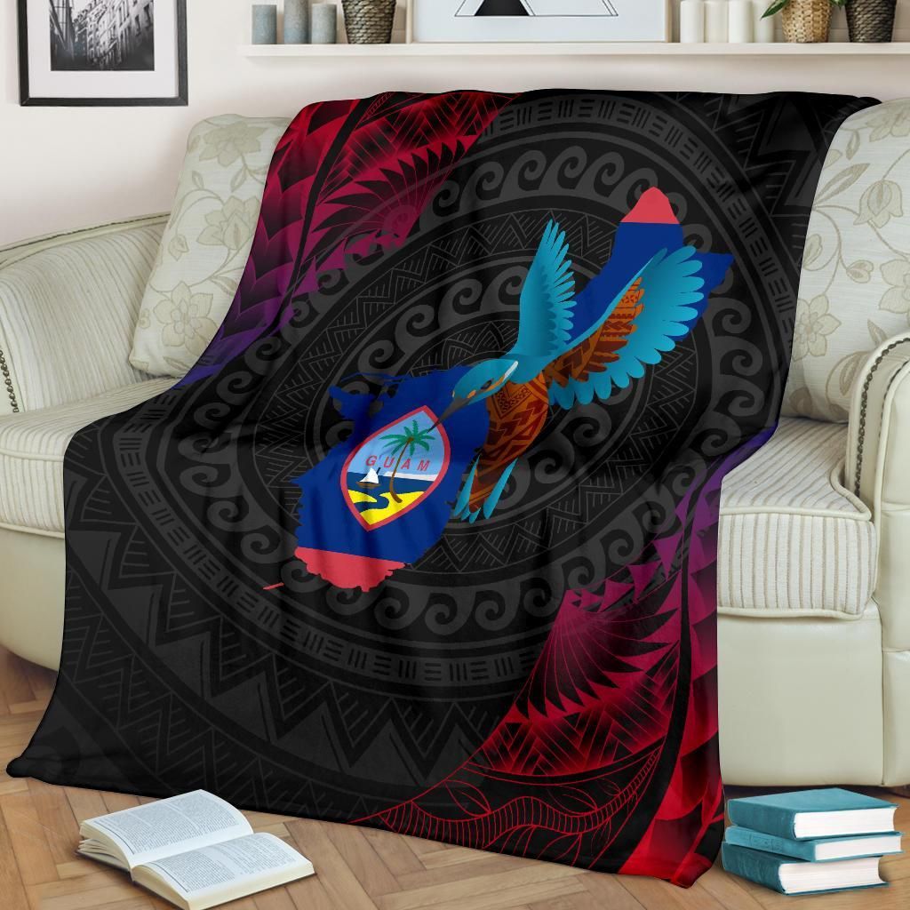 Guam Premium Blanket - KingFisher Bird With Map
