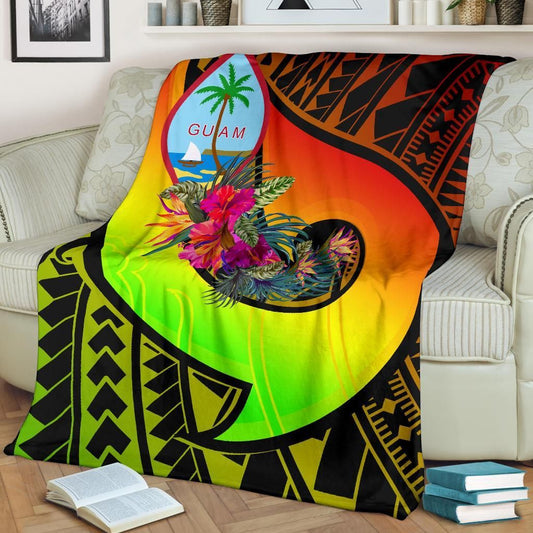 Guam Premium Blanket - Polynesian Hook And Hibiscus (Reggae)