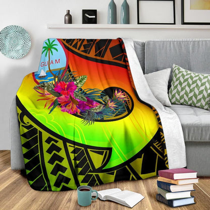 Guam Premium Blanket - Polynesian Hook And Hibiscus (Reggae)