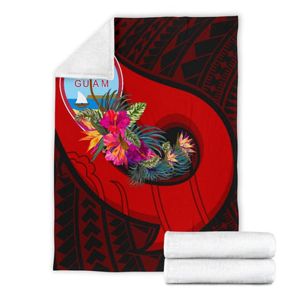 Guam Premium Blanket - Polynesian Hook And Hibiscus (Red)