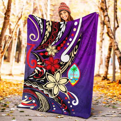 Guam Premium Blanket - Tribal Flower With Special Turtles Purple Color