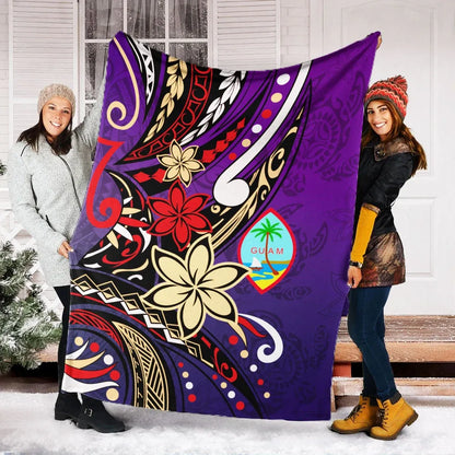 Guam Premium Blanket - Tribal Flower With Special Turtles Purple Color