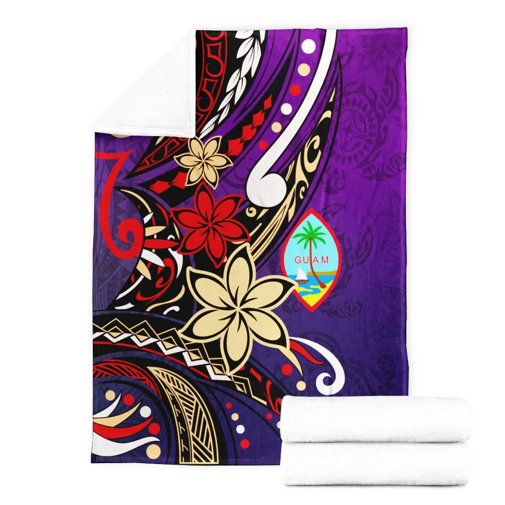 Guam Premium Blanket - Tribal Flower With Special Turtles Purple Color