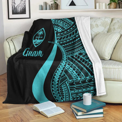 Guam Premium Blanket - Turquoise Polynesian Tentacle Tribal Pattern
