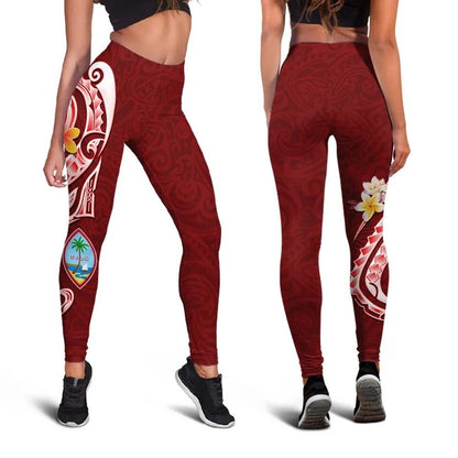 Guam Premium Legging - Guam Seal Polynesian Patterns Plumeria (Red)