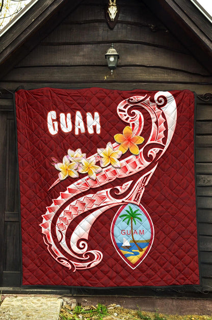 Guam Premium Quilt - Guam Seal Polynesian Patterns Plumeria (Red)