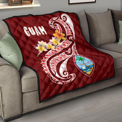 Guam Premium Quilt - Guam Seal Polynesian Patterns Plumeria (Red)