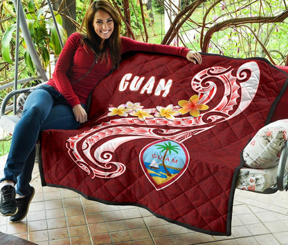 Guam Premium Quilt - Guam Seal Polynesian Patterns Plumeria (Red)