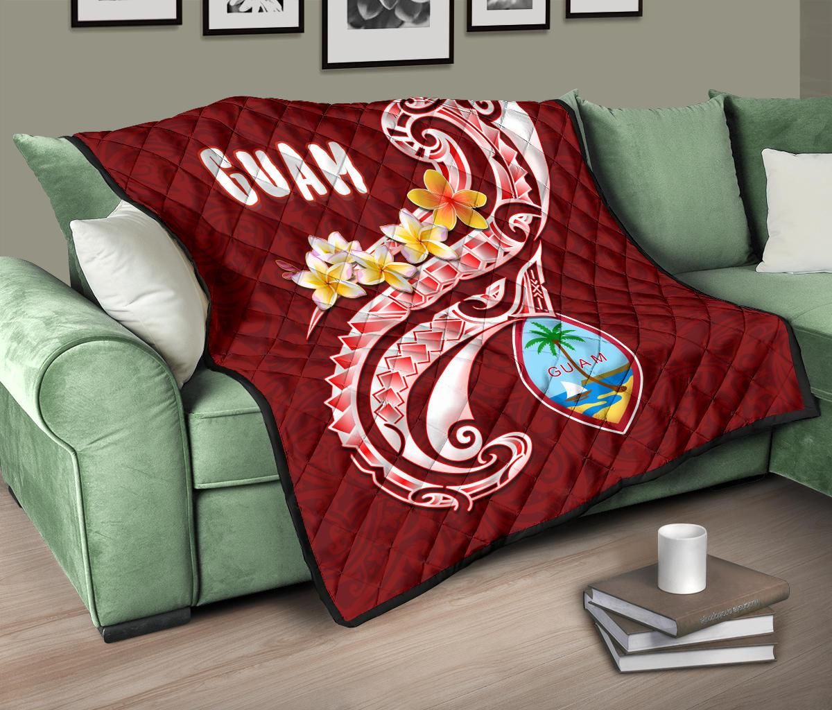 Guam Premium Quilt - Guam Seal Polynesian Patterns Plumeria (Red)