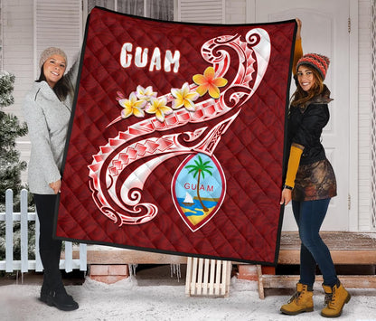 Guam Premium Quilt - Guam Seal Polynesian Patterns Plumeria (Red)