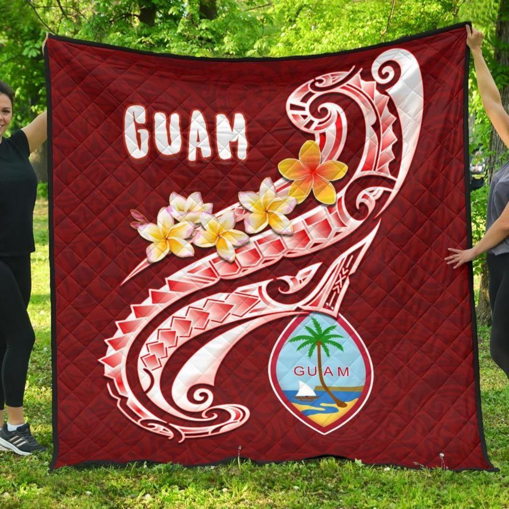 Guam Premium Quilt - Guam Seal Polynesian Patterns Plumeria (Red)