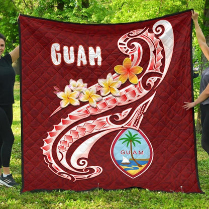 Guam Premium Quilt - Guam Seal Polynesian Patterns Plumeria (Red)