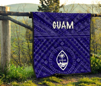 Guam Premium Quilt  - Guam Seal With Polynesian Tattoo Style (Blue)