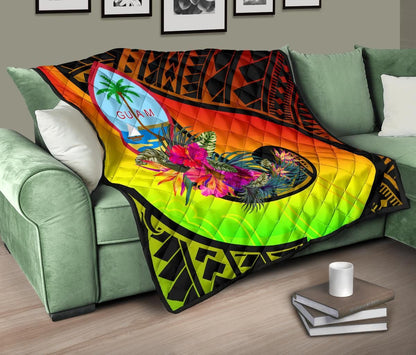 Guam Premium Quilt - Polynesian Hook And Hibiscus (Reggae)
