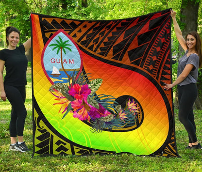 Guam Premium Quilt - Polynesian Hook And Hibiscus (Reggae)