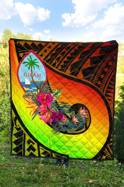 Guam Premium Quilt - Polynesian Hook And Hibiscus (Reggae)