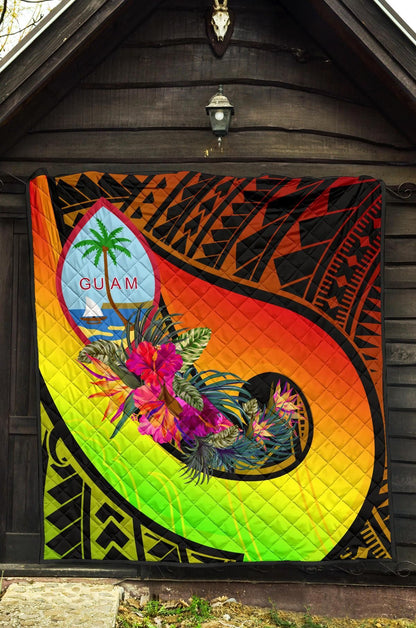 Guam Premium Quilt - Polynesian Hook And Hibiscus (Reggae)