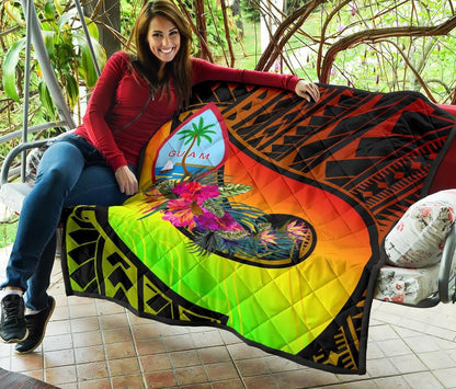 Guam Premium Quilt - Polynesian Hook And Hibiscus (Reggae)