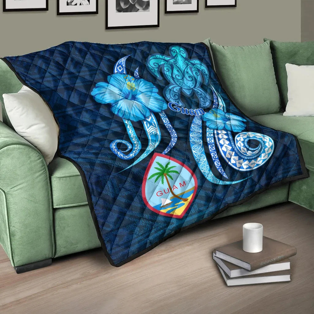 Guam Premium Quilt - Turtle and Tribal Tattoo Of Polynesian