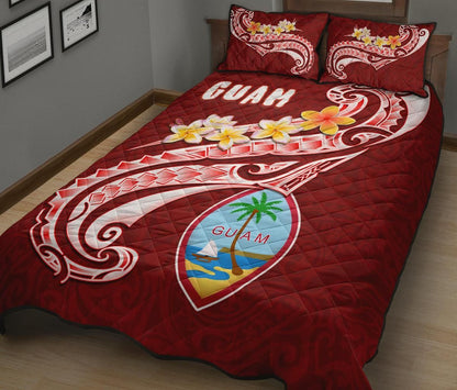 Guam Quilt Bed Set - Guam Seal Polynesian Patterns Plumeria (Red)