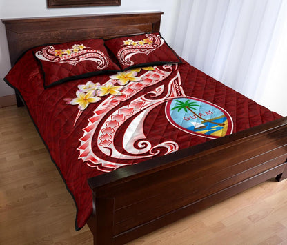Guam Quilt Bed Set - Guam Seal Polynesian Patterns Plumeria (Red)