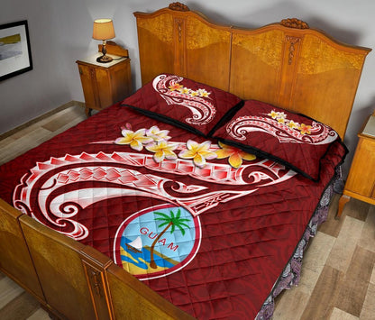 Guam Quilt Bed Set - Guam Seal Polynesian Patterns Plumeria (Red)