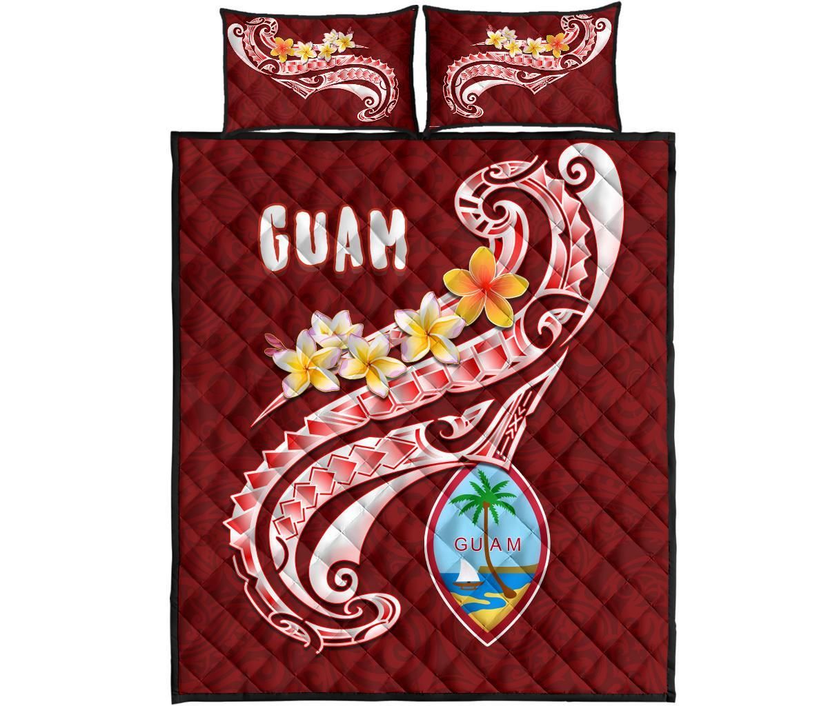 Guam Quilt Bed Set - Guam Seal Polynesian Patterns Plumeria (Red)