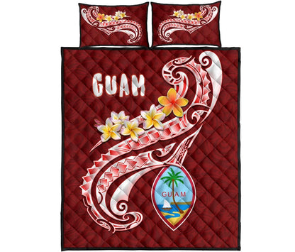 Guam Quilt Bed Set - Guam Seal Polynesian Patterns Plumeria (Red)