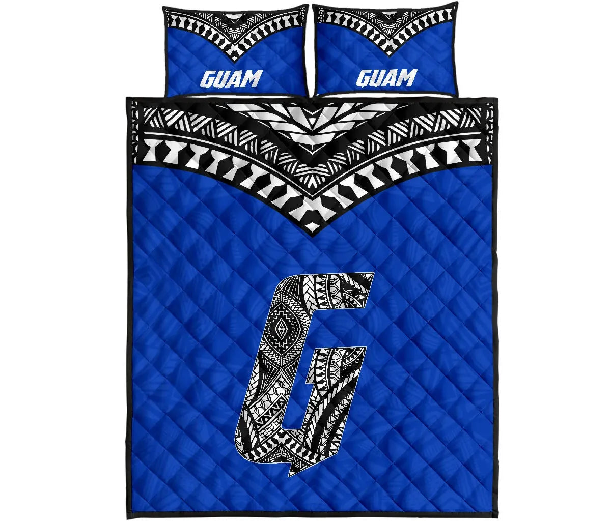Guam Quilt Bed Set - Guam Polynesian Tattoo Blue Version