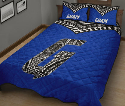 Guam Quilt Bed Set - Guam Polynesian Tattoo Blue Version