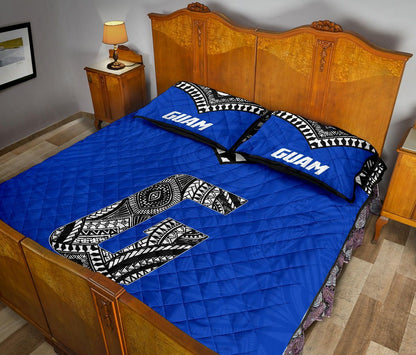 Guam Quilt Bed Set - Guam Polynesian Tattoo Blue Version