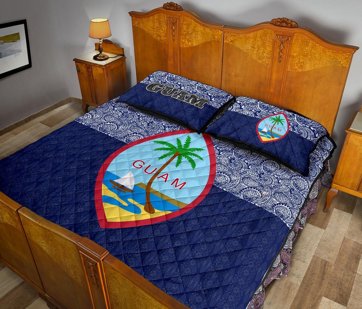 Guam Quilt Bed Set - Guam Coat Of Arms Polynesian Design