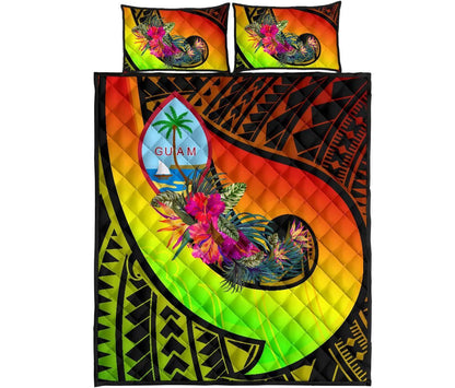 Guam Quilt Bed Set - Polynesian Hook And Hibiscus (Reggae)