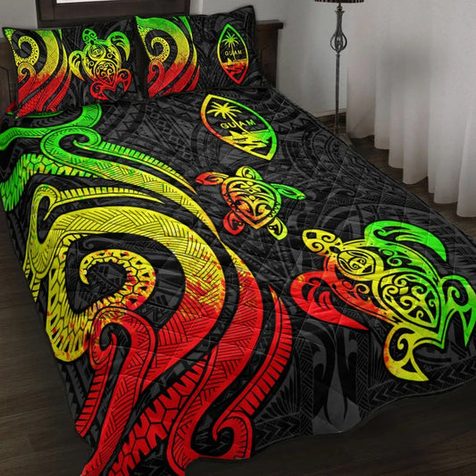 Guam Quilt Bed Set - Reggae Tentacle Turtle