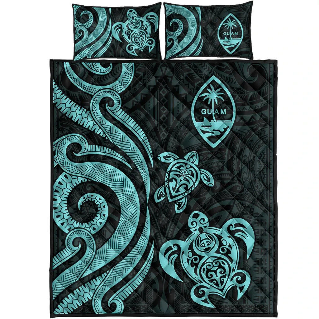 Guam Quilt Bed Set - Turquoise Tentacle Turtle