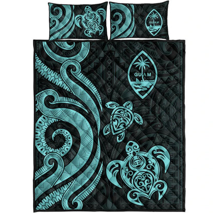 Guam Quilt Bed Set - Turquoise Tentacle Turtle