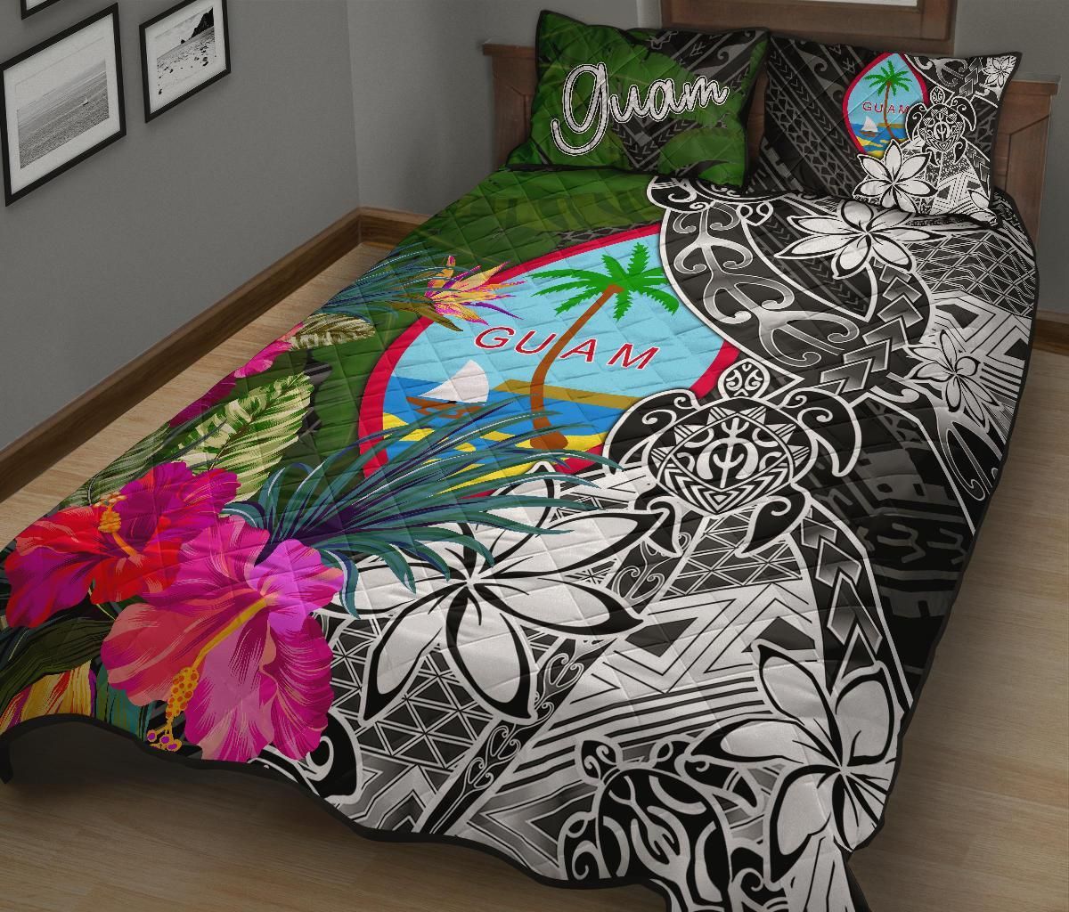 Guam Quilt Bed Set - Turtle Plumeria Banana Leaf