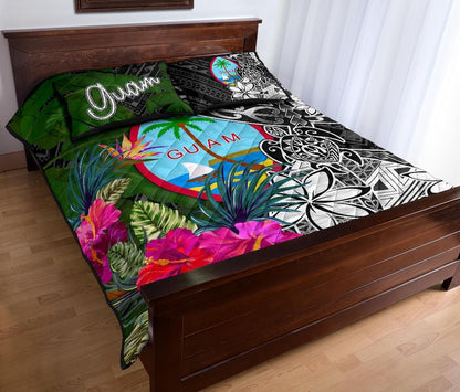 Guam Quilt Bed Set - Turtle Plumeria Banana Leaf
