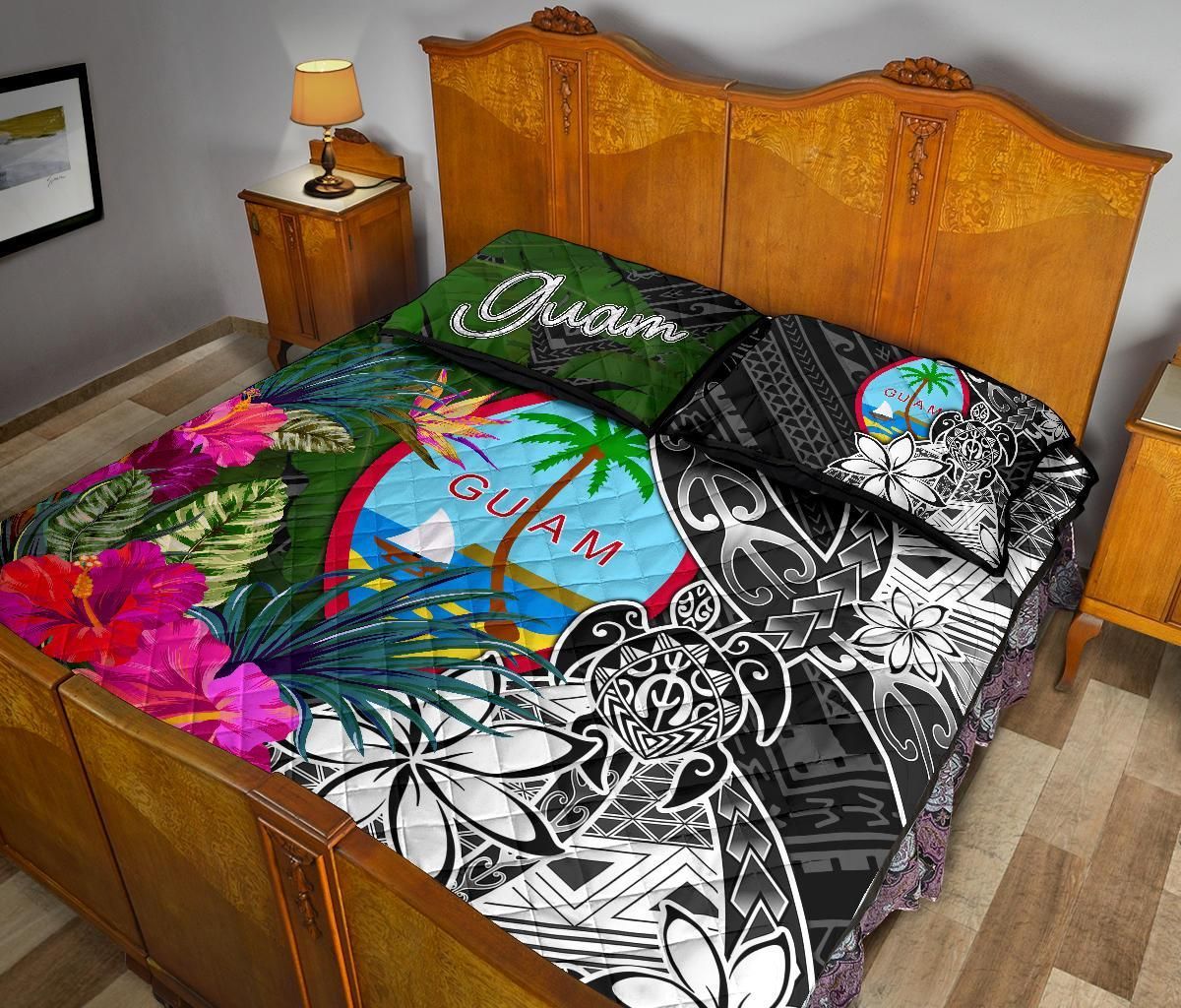 Guam Quilt Bed Set - Turtle Plumeria Banana Leaf