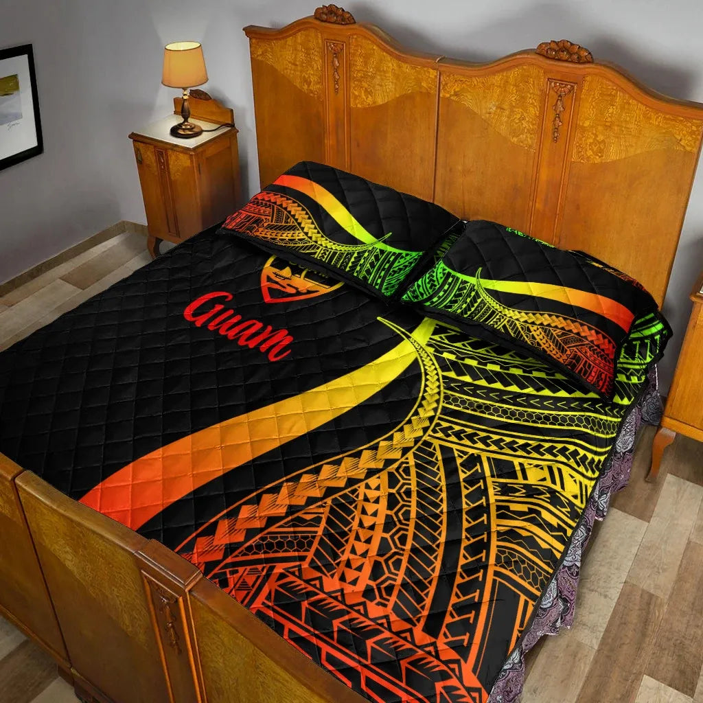 Guam Quilt Bed Set - Reggae Polynesian Tentacle Tribal Pattern