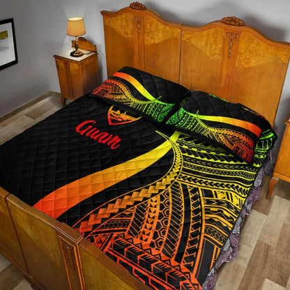 Guam Quilt Bed Set - Reggae Polynesian Tentacle Tribal Pattern