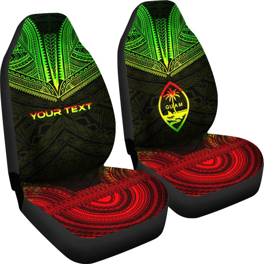 Guam Custom Personalised Car Seat Cover - Guam Flag Polynesian Chief Tattoo Reggae Version