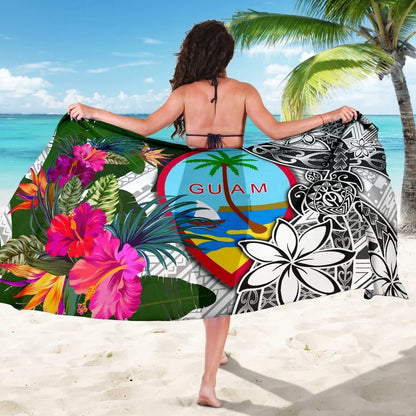 Guam Sarong White - Turtle Plumeria Banana Leaf