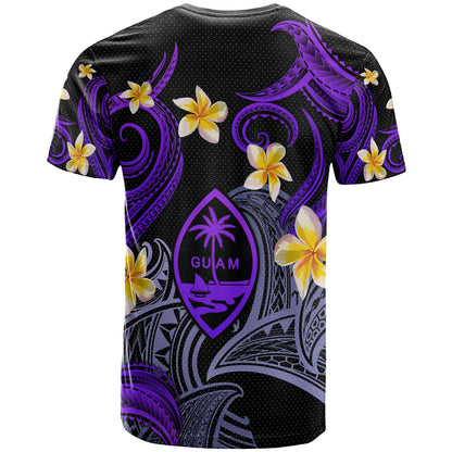 Guam T-shirt - Custom Personalised Polynesian Waves with Plumeria Flowers (Purple)
