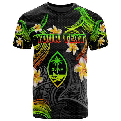Guam T-shirt - Custom Personalised Polynesian Waves with Plumeria Flowers (Reggae)