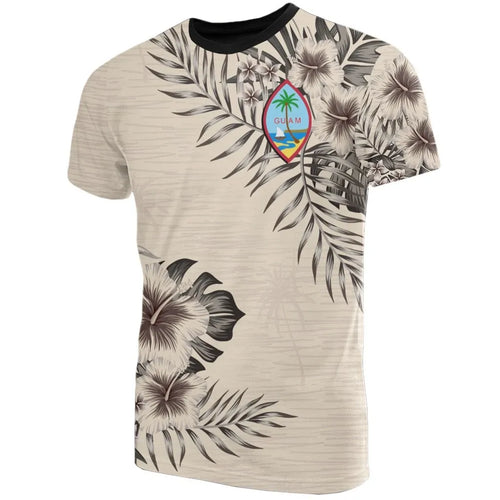 Guam T-Shirt - Guam FLag Beige Hibiscus