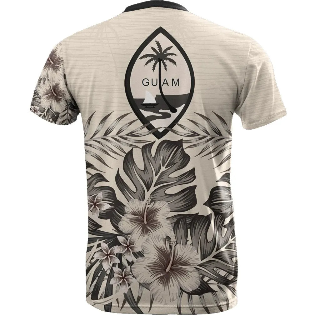 Guam T-Shirt - Guam FLag Beige Hibiscus